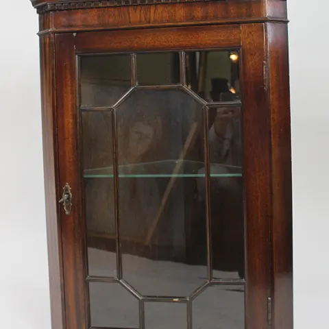 Vintage Late 20th c. Mahogany Glazed Corner Cabinet