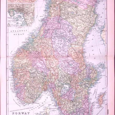 Norway & Sweden 120-Year-Old Large Antique Map by G.W. Bacon-23
