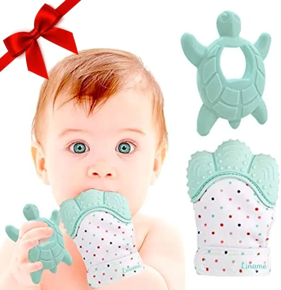 Liname 2 Pack Deluxe Teething Set Includes Teething Mitten For Babies & Teething Toy - Safe