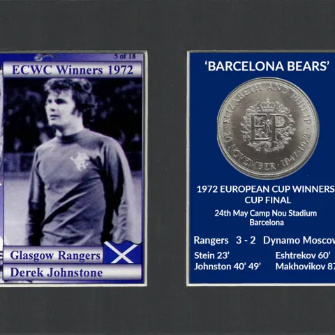 Derek Johnson Rangers FC Wins 1972 ECWC Mounted Card & Coin Metal Art Display