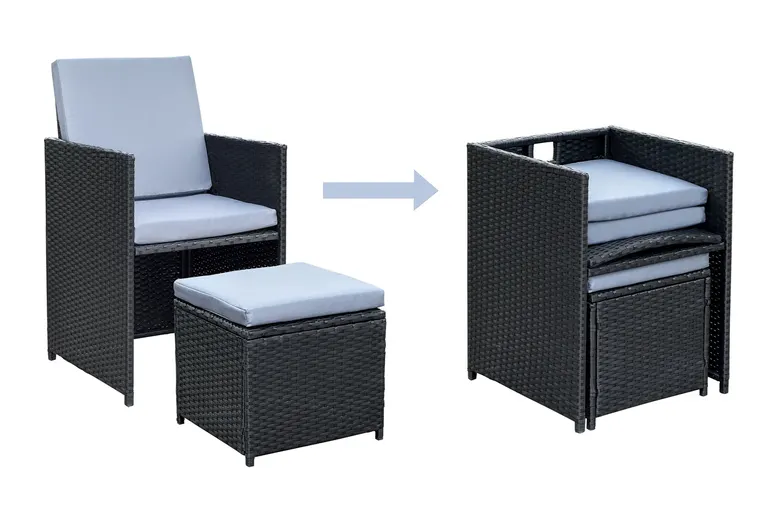 5 x 8-Seater Monument Rattan Cube Garden Furniture Dining Set - Black  