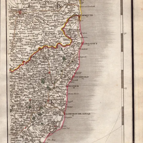 Norfolk Broads & The Suffolk Coast John Cary’s Antique 1794 George III Map.