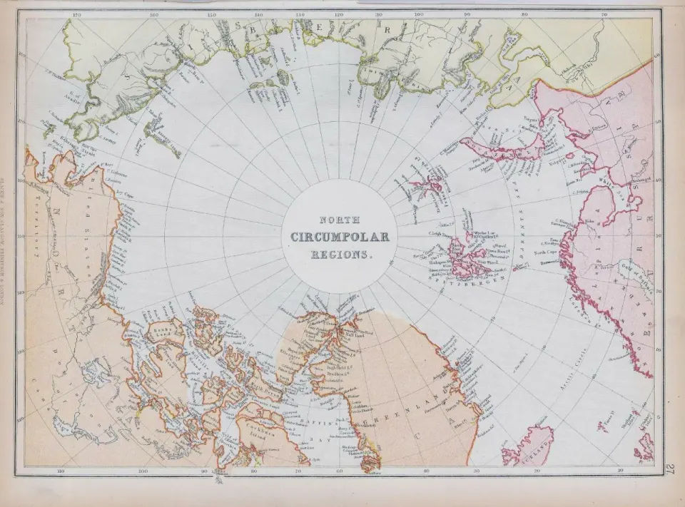 North Circumpolar Regions Victorian 1882  Coloured Blackie Map.