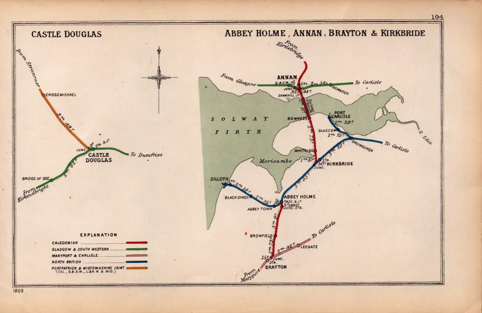 Castle Douglas, Annan, Scotland Detailed Antique Railway Junctions Diagram-104.
