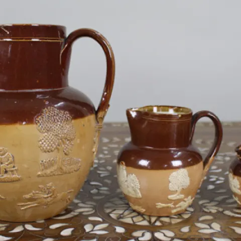Collection of Three Graduated Doulton Lambeth Stoneware Jugs, c.1900