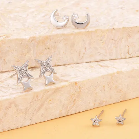 NEW! Set of 3 - Simulated Diamond Pinset Earrings