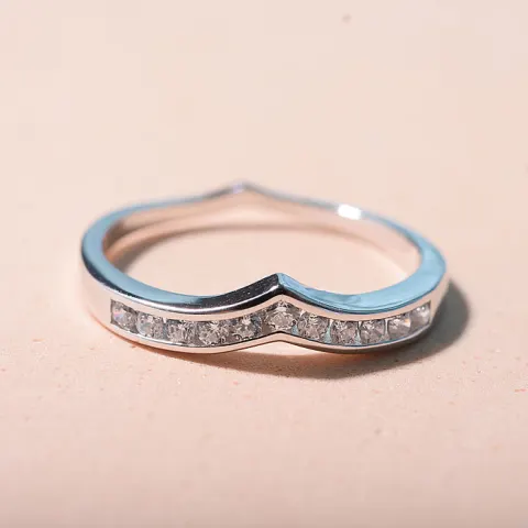 New! Zirconia Wishbone Ring In Rhodium Overlay Sterling Silver