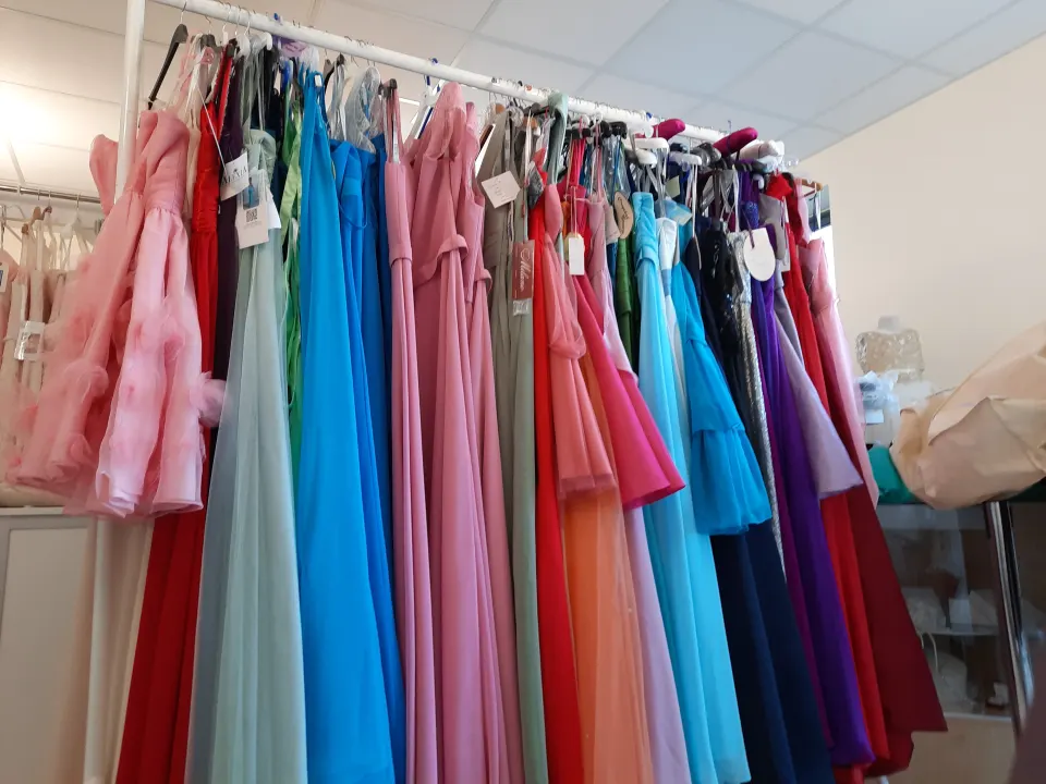 10 x prom dresses in various colours and styles and sizes.
