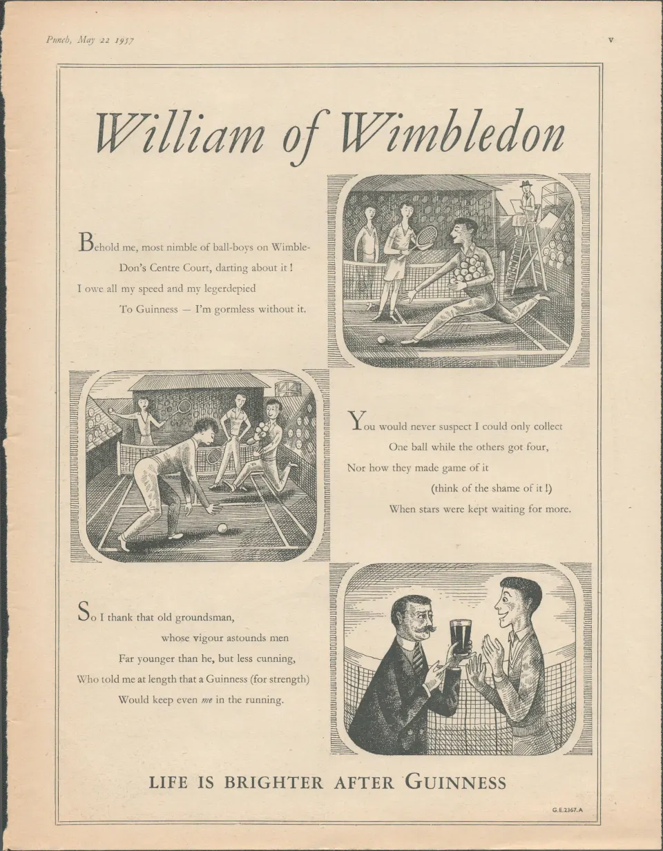 Guinness 1957 Original Print William Of Wimbledon-G.E.2367.A.This Print Is Over 60 Years Old And