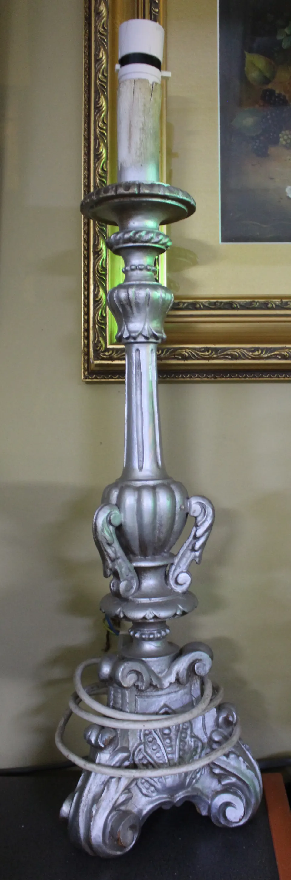 Pair of Carved Silver Leaf Table Lamps
