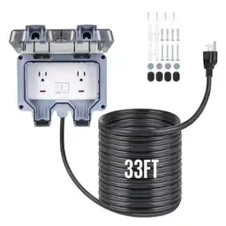 IP66 Weatherproof Outdoor Double Socket – 2 Gang External Power Outlet with 10m Extension Cable