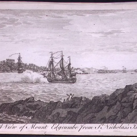 St Nicholas Island Devon Rare 1776 Georgian Copper Antique Engraving -39a
