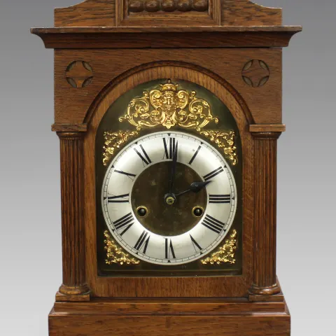 Early 20th c. German Oak Cased Mantle Clock by Badische Uhrenfabrik