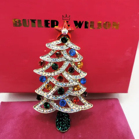 Butler & Wilson Christmas Tree Brooch New With Box