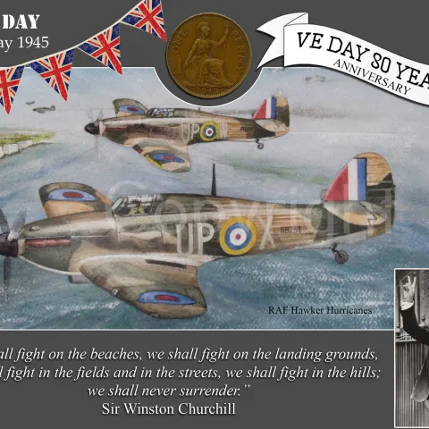 VE Day 80th Anniversary Designed Metal Art Coin Display Hurricanes Back To Blighty