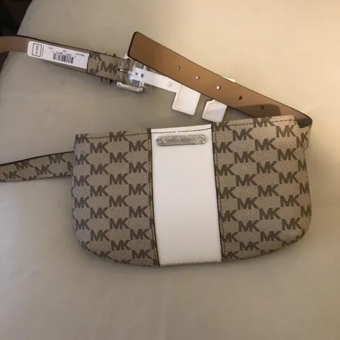Michael Kors Monogram Print Belt Bag, Khaki/White, belt size S / M