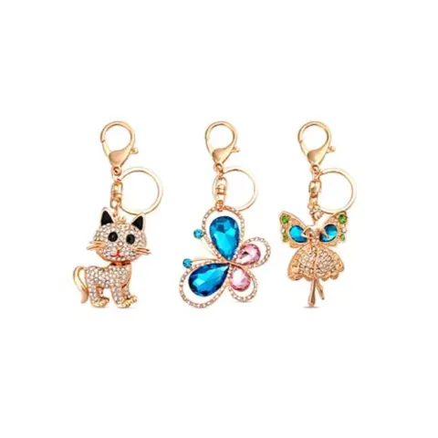 NEW! Set of 3 Multi Colour Austrian Crystal Enamelled Keychains