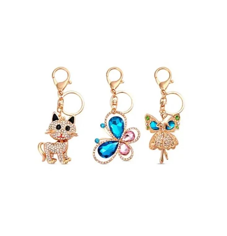 NEW! Set of 3 Multi Colour Austrian Crystal Enamelled Keychains