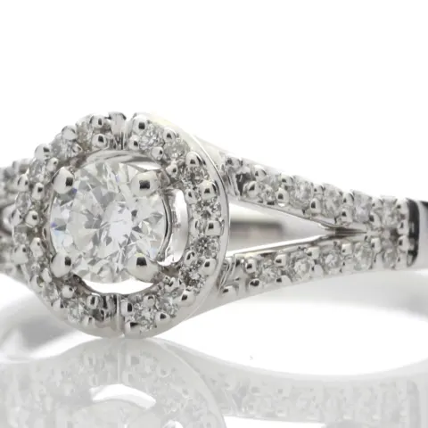 18ct White Gold Single Stone With Halo Setting Ring (0.34) 0.54 Carats