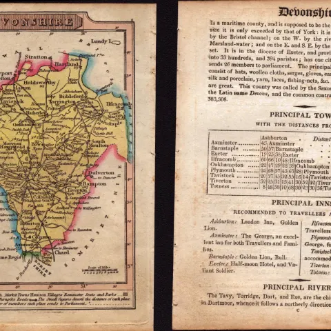 Devonshire Engraved Hand Coloured George IV. Antique Map & Text.
