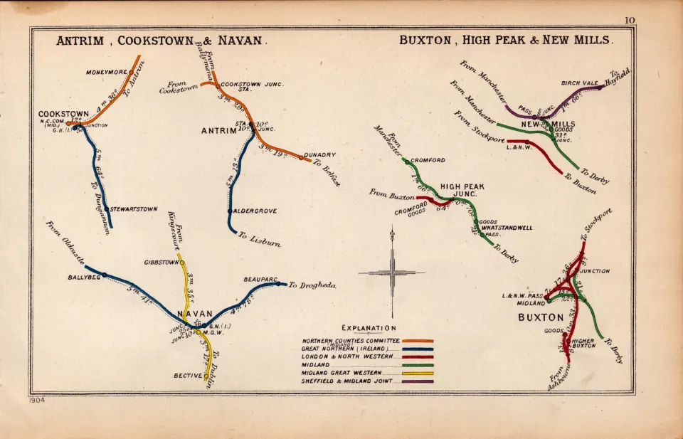 Antrim Cookstown & Navan Ireland Antique Railway Junction Diagram-10.
