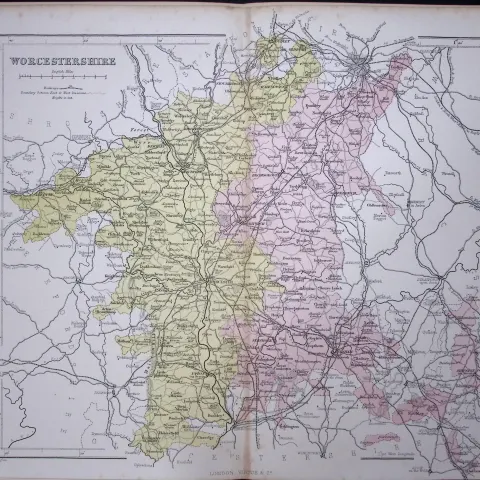 Worcestershire 150 Years-Old 1875 Coloured Detailed Antique 1875 Map-42