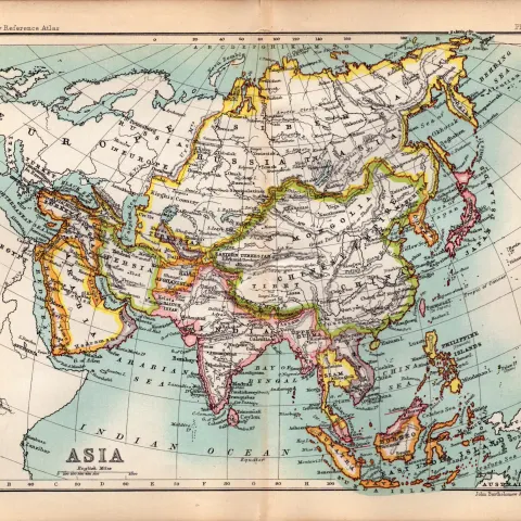 Asia, Mesopotamia Area Double Sided Antique 1896 Map.