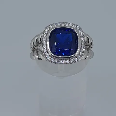 Silver Stamped 925 Dress Ring Set With CZ Stone, Centres Tone Measures 5.94 mm Diameter. Finger Siz