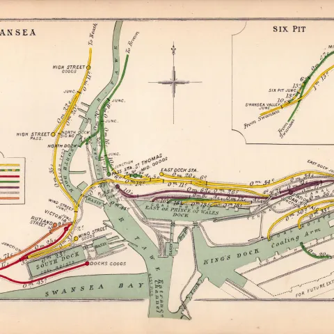 Swansea Six Pit Swansea Docks Wales Antique Railway Diagram-71.