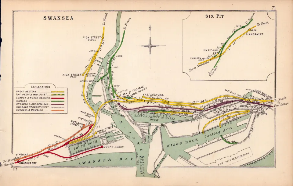 Swansea Six Pit Swansea Docks Wales Antique Railway Diagram-71.
