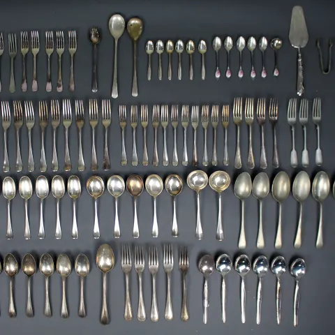 Large Assorted Lot of Silver-Plated Cutlery – Rat Tail & Bead Patterns – 89 Pieces