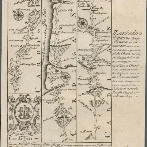 Britannia Depicta E Bowen c1730 Map Wales Llanerch, Llanbadern Vawr, Talabont.