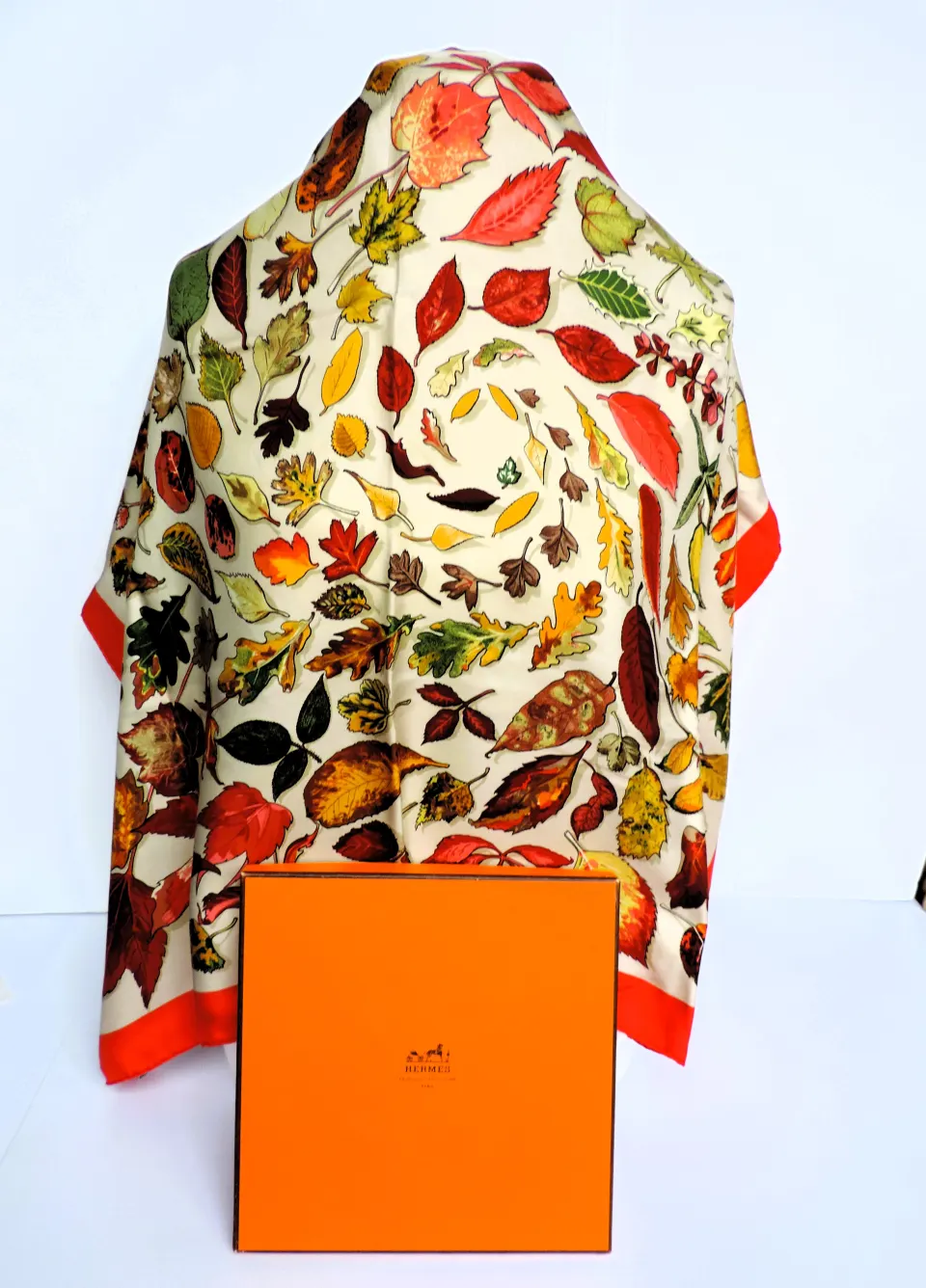 HERMÈS Silk Scarf Feuilles D’Automne Tourbillons By Christiane Vauzell with Hermes Gift Box