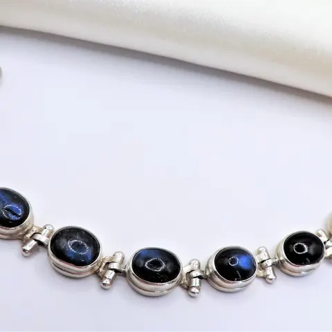 Vintage Artisan Blue Labradorite Bracelet Sterling Silver