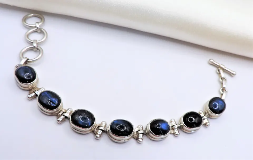 Vintage Artisan Blue Labradorite Bracelet Sterling Silver