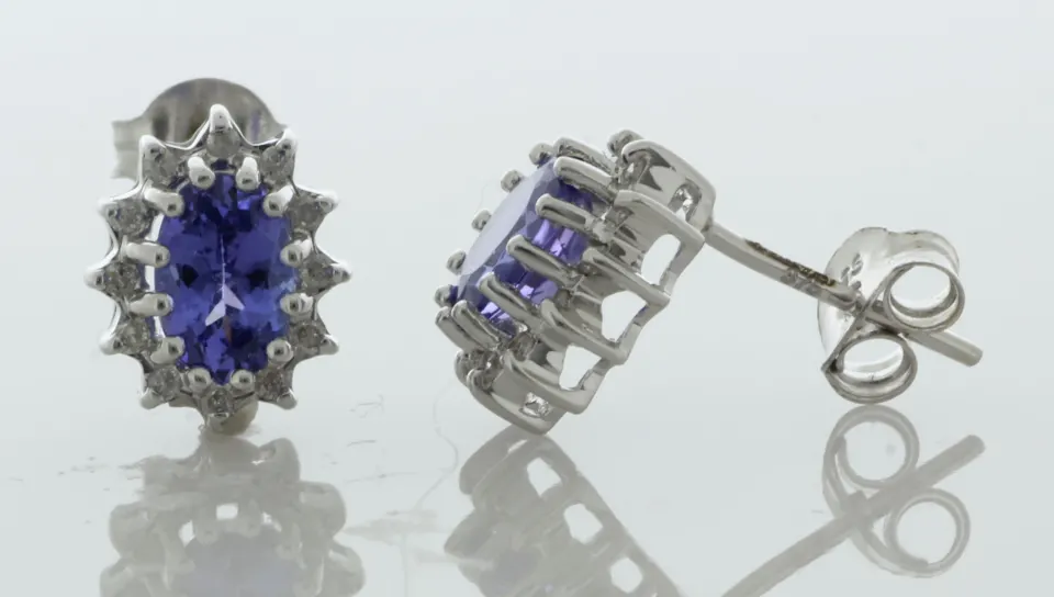 9ct White Gold Diamond And Tanzanite Earring (T0.86) 0.12 Carats