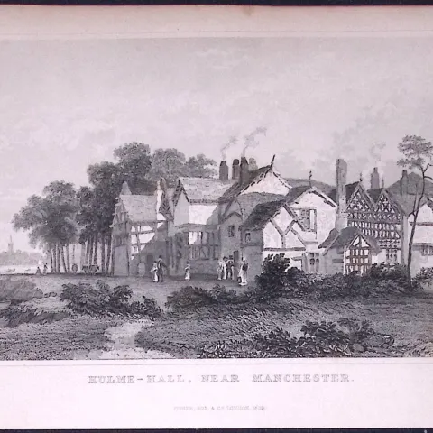 Hulme Hall Manchester Antique 195 Years-Old Steel-Engraving-7
