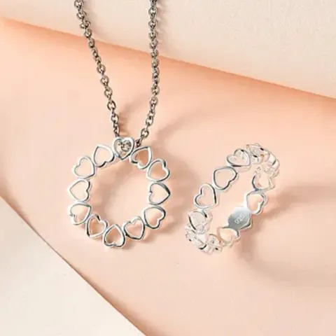 New! 2 Piece Set - Sterling Silver Heart Ring and Pendant