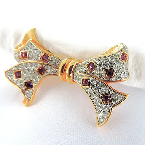 Vintage Gold Plated Austrian Crystal Bow Brooch