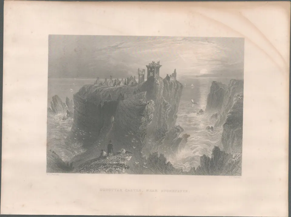 Peterhead Slaines Castle  Antique 1842 Steel Engraving.
