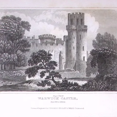 Warwick Castle Antique 180 Years-Old Copper Plate Print-95