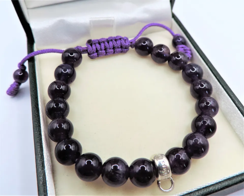 Thomas Sabo Amethyst Bead Silver Charm Friendship Bracelet with Gift Box