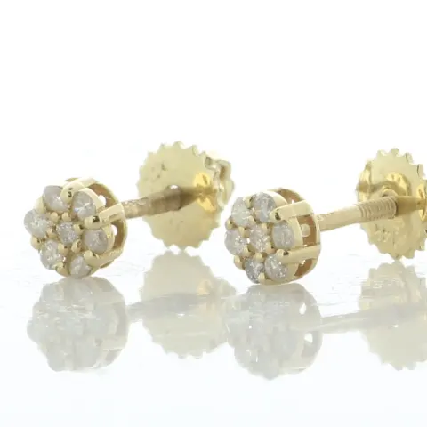 14ct yellow Gold Round Cluster Diamond Stud Screw back Earring 0.25 Carats
