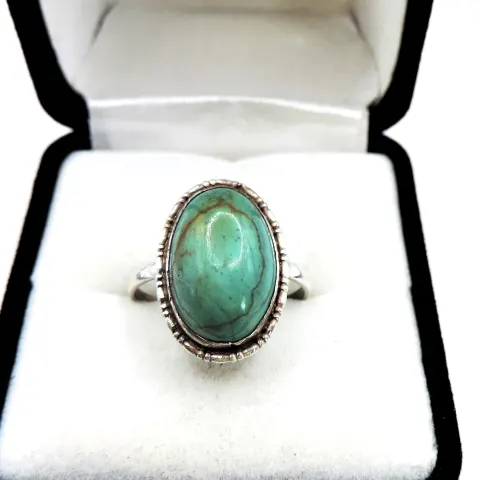  Vintage Artisan Sterling Silver Cabochon Amazonite Ring c.1980's