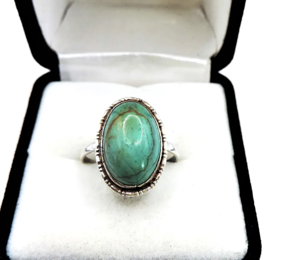  Vintage Artisan Sterling Silver Cabochon Amazonite Ring c.1980's