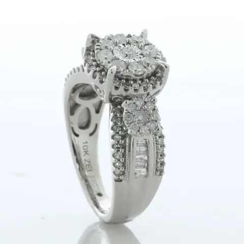 10ct White Gold Round Cluster Claw Set Diamond Ring 1.00 Carats
