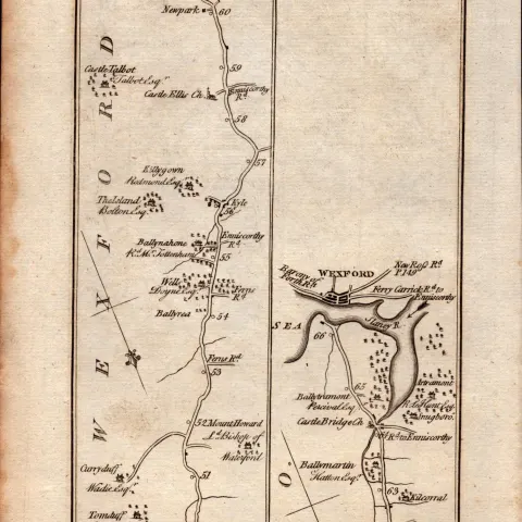 Ireland Rare Antique 1777 Map Dublin  Enniscorthy Wexford Taghmon Etc.