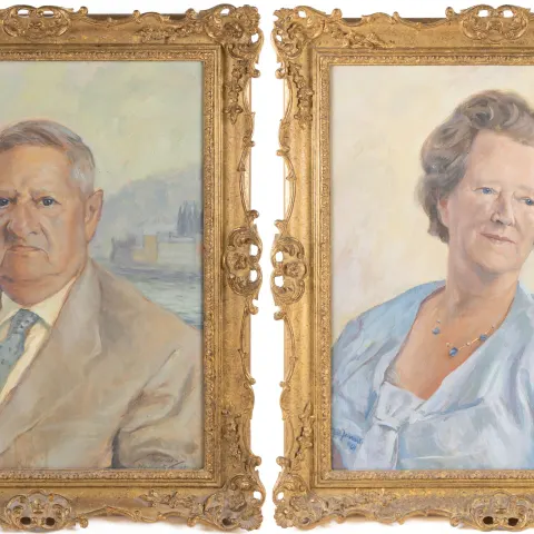 Pair of Mid 20th c. Italian Portraits in Swept Gilt Frames