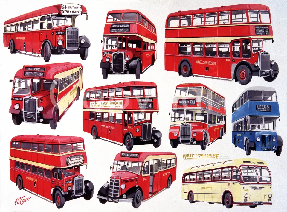 West Yorkshire Nostalgic Bus Montage Large Metal Wall Art.