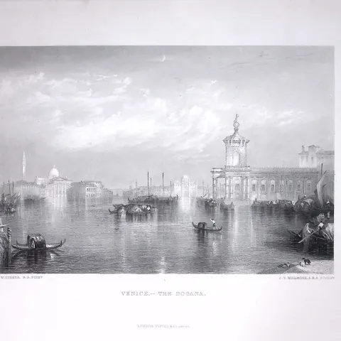 J.M.W Turner The Dogana Venice Large Antique Steel Engraving-24-TR